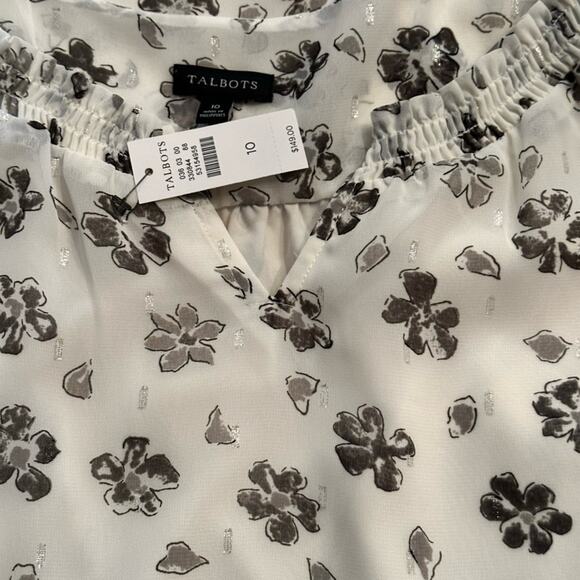 Talbots Floral White/Gray/ Silver Sleeveless Fit and Flare Dress Size 10 NWT - Picture 3 of 8